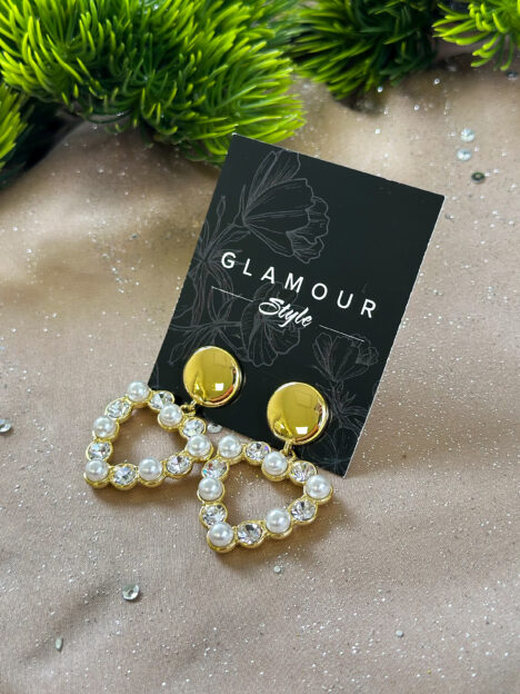 Auskari sirds formas ar cirkoniem un pērlēm