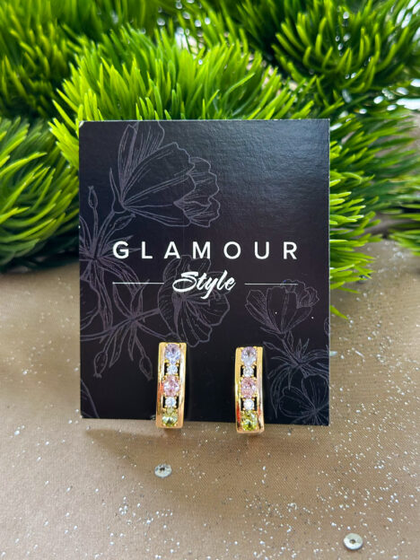 Apzeltīti auskari ar krāsainiem kristāliem