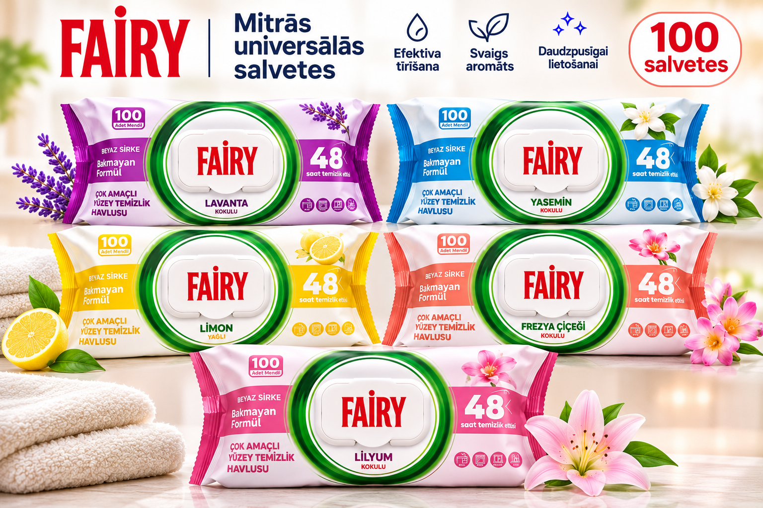Fairy universālās mitrās tīrīšanas salvetes, 100 gab. - Image 1