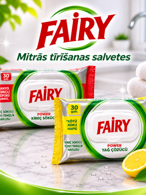 Fairy Power mitrās tīrīšanas salvetes – tauku un kaļķakmens nosēdumu noņemšanai, 30 gab.