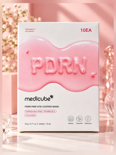 Medicube PDRN Pink Vita Coating Mask – mitrinoša sejas maska ar PDRN, B12 vitamīnu un kolagēnu (10 maskas)