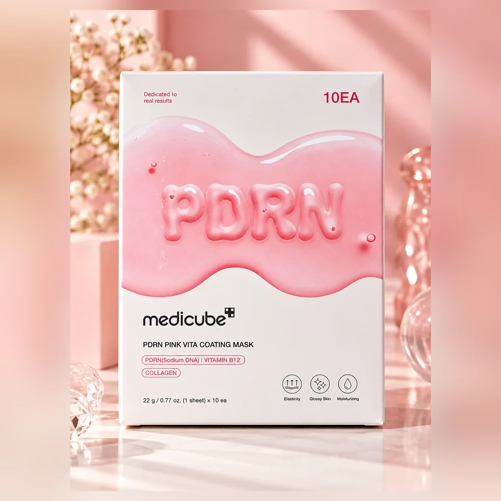 Medicube PDRN Pink Vita Coating Mask – mitrinoša sejas maska ar PDRN, B12 vitamīnu un kolagēnu (10 maskas) - Image 1