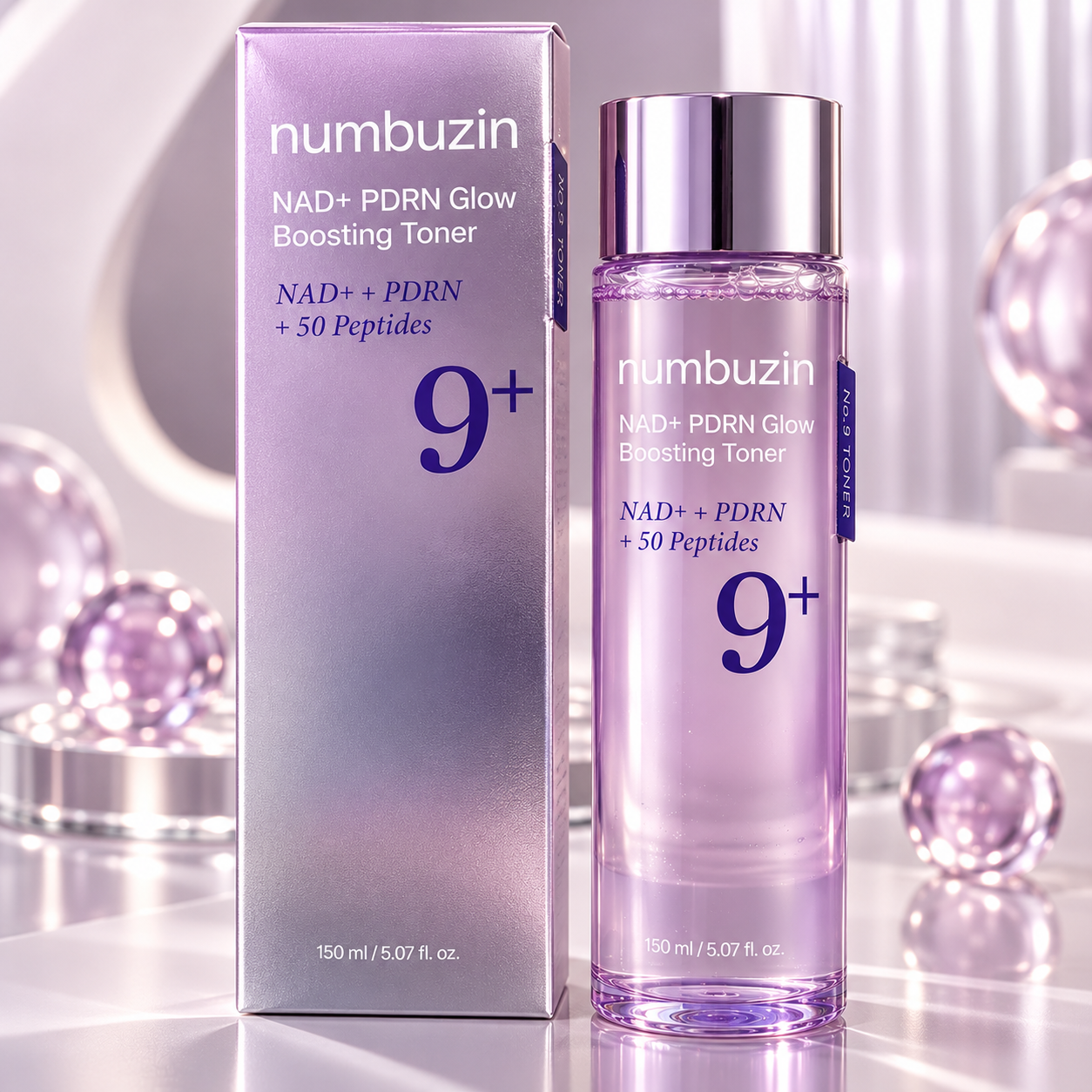 Numbuzin No.9 NAD+ PDRN Glow Boosting Toner – mitrinošs un ādas mirdzumu veicinošs sejas toniks ar 50 peptīdiem, 150 ml - Image 1